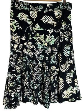 Santiki Leaf Print Bohemian Skirt Elastic Back Flowy Tropical Artsy Indonesia S